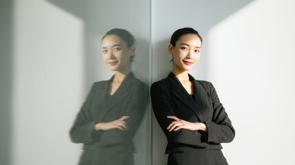 Confident Businesswoman in Formal Attire Standing with Arms Crossed