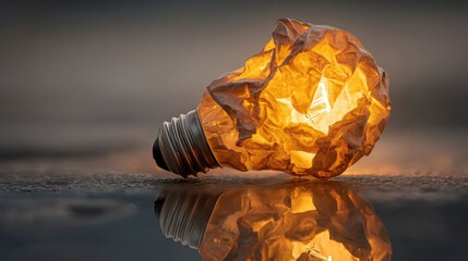 Crumpled Paper Light Bulb Symbolizing Creative Ideas and Innovation