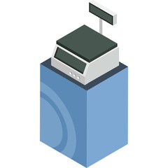 Isometric Digital Scale With Display Screen On Blue Pedestal White Background Studio Shot Digital Art