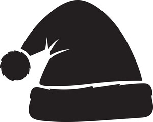 Minimal Black Santa Hat Silhouette Icon Vector Illustration on White Background