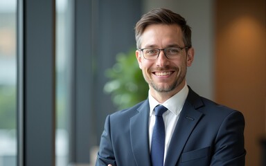 Portrait of professor in university standing indoor. High quality