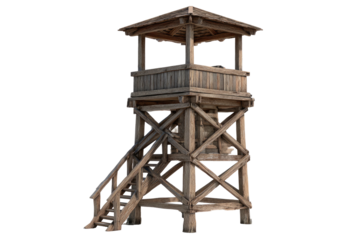 Wooden watchtower with open platform & stairs