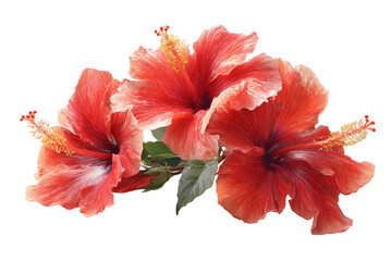 Trio of vibrant red hibiscus blossoms with detailed stamens