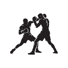 Fighters in Action: Kickboxing and Boxing SilhouettePrint