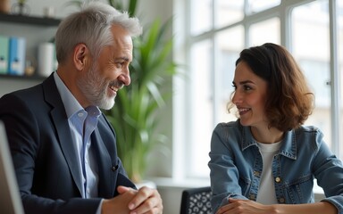 Mature professor talking to his student while assisting her on a class at the university. High quality