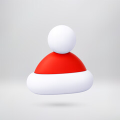 3d cartoon rendering of a Santa hat. Simple minimalist design for Christmas, New Year, and holiday celebration. Stylized icon for winter season event. Vector illustration