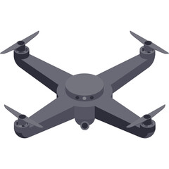 Isometric gray drone with four propellers and camera viewed from above on a white background digital art