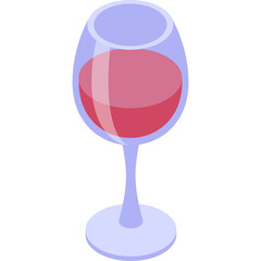 Isometric Glass Of Red Wine With Transparent Background And Subtle Reflections