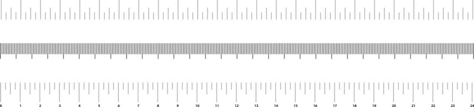 Graduated ruler vector illustration on a white background. Inch and centimeter ruler vector illustration. Various measurement scales with divisions .