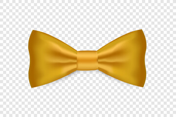 Realistic satin gold bow tie with soft shadow, elegant fashion accessory isolated on transparent background, perfect for formal wear, celebration, and stylish design projects.