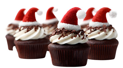 Christmas Cupcakes with Santa Hats, isolated on transparent background
