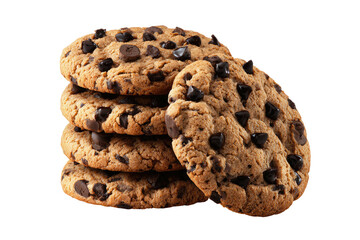 Stacked chocolate chip cookies, textured and appetizing