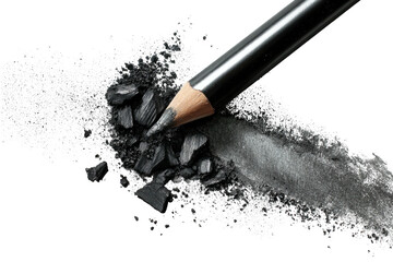 Charcoal pencil, shavings, and a stroke on black surface