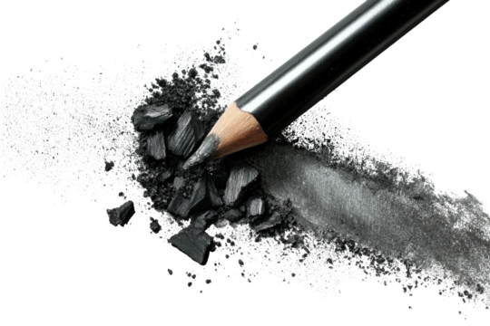 Charcoal pencil, shavings, and a stroke on black surface