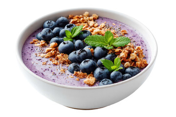 Blueberry bowl fruit, mint, granola in creamy swirl