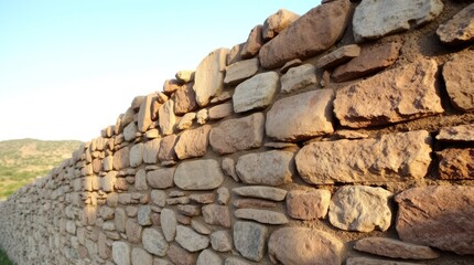 Ancient Stone Barrier: Capturing the timeless strength and enduring legacy of a historical stone wall, constructed with precision, under the sun. 