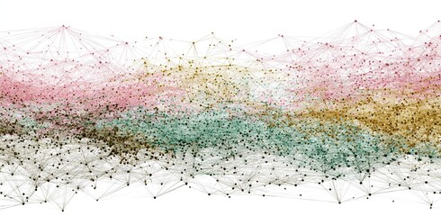 Digital Marketing Social Network Data Visualization, Colorful Interconnected Nodes Graph on White Background, Complex Narrative Storytelling through Simple Data Exploration