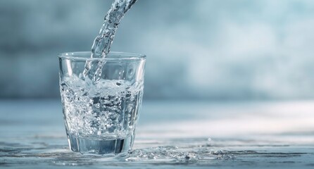 A clear glass filled with fresh pouring water is showcased