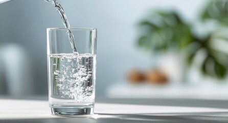 A clear glass being filled with fresh water lifestyle and hydration