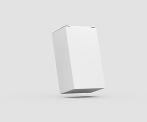 Minimalist white product box mockup floating on light grey background, copy 3d illustration