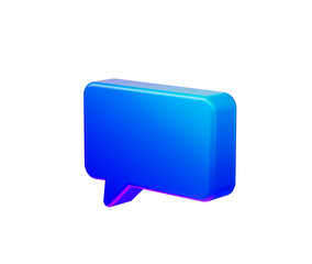Glossy speech bubble in radiant blue gradient with rectangular shape and soft depth, 3D Illustration