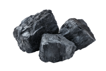 Chunks of dark, rough coal. Isolated against black