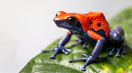 Obraz premium Tortoise pet animal isolated on white background wwRed poison frog exotic poisonous animal. Red poison frog on leaf in south american amazon rain forest. Endangered amphibian of the tropical jungle. D