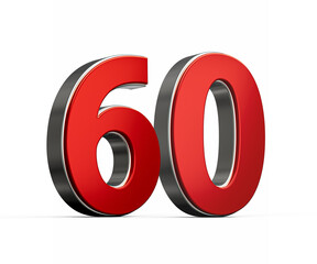 Bold Vibrant Red Number Sixty Number 60 With Sleek Metallic White Background 3D Illustration