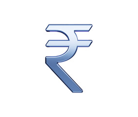 A glossy, deep blue Indian Rupee symbol with smooth curves and reflective surface. 3d Illustration