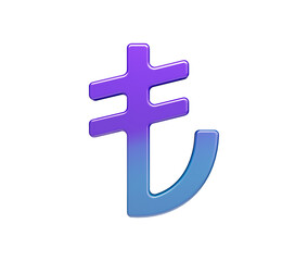Glossy Turkish Lira symbol in a purple-to-blue gradient with smooth depth and shine, 3D Illustration
