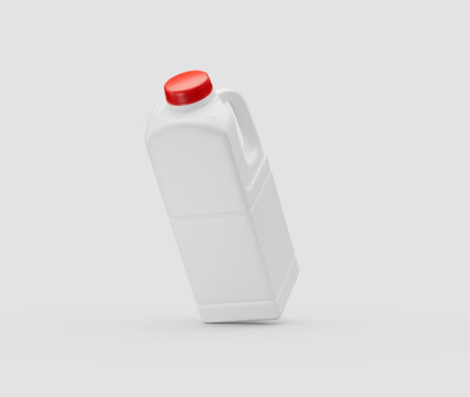 Generic white plastic milk jug with red cap, isolated on grey background. 3d illustration