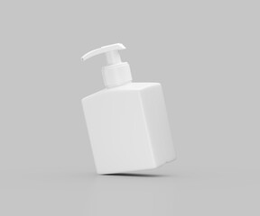 White pump dispenser bottle mockup, minimalist design for product branding. 3d illustration