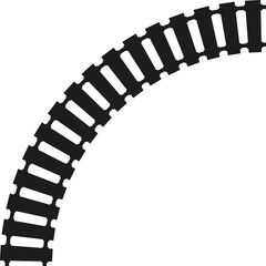 Abstract black curved railroad tracks graphic design on a white background simple illustration of transportation infrastructure element