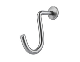 A metallic wall hook with a sleek, curved design, ideal for hanging various items securely.