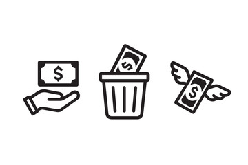 Money Loss Icons Set with Dollar Signs Vector