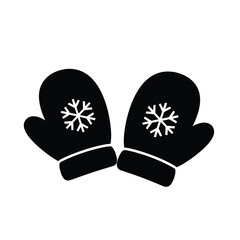Black mittens with white snowflakes on white background