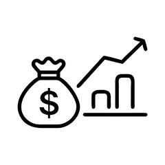 Investment portfolio icon with money bag and upward trend graph  