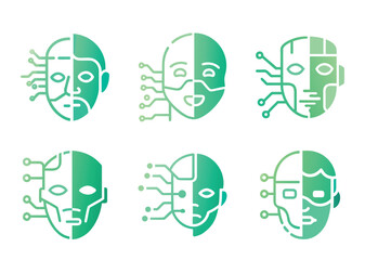 Set of futuristic faces representing artificial intelligence and technological advancement