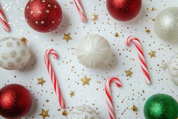 Display christmas bauble border glitter candy canes.