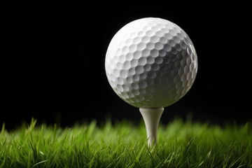 Get ready for a stunning golf game with a perfect tee off on lush green grass against a sleek black backdrop, ideal for sports marketing