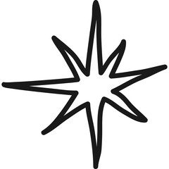 Abstract black starburst explosion shape with sharp points and a central bright glow on a transparent background