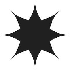Abstract Black Starburst Shape on Transparent Background Simple Geometric Star Explosion Graphic Element