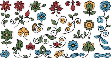 Floral design elements collection various flowers and leaves decorative ornaments.