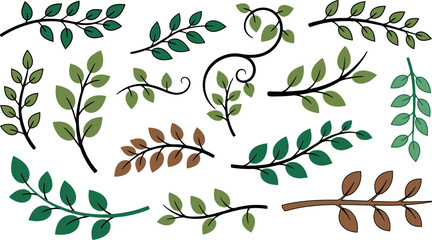 Collection of various green and brown leafy branches and vines.