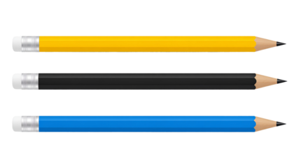 Set Pencil Blue, Black and Yellow, Horizontal, Isolated on Transparent Background