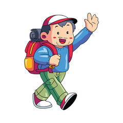 Hiker Man Waving Hand Backpack Travel