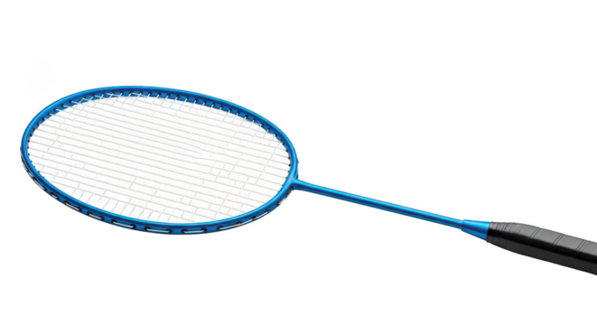 Blue Badminton Racket Isolated On Black Background