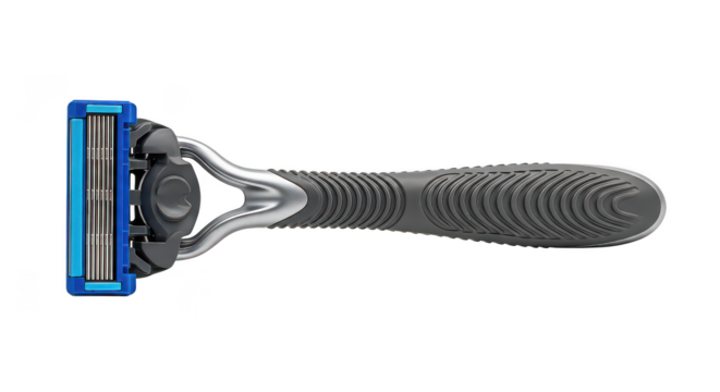 Modern Mens Shaving Razor With Blue Blades On Black Background