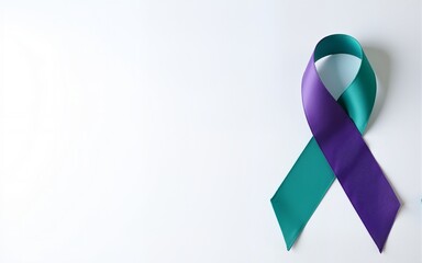 Suicide prevention awareness day with a teal and purple ribbon. High quality
