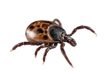 Enlarged tick with brown body, spots, black background